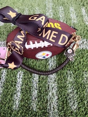 Football Crossbody Bag with Pittsburgh Steelers Charm - Brown